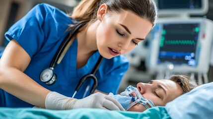 Critical care nurse a critical care unit providing advanced life support to a critically ill patient