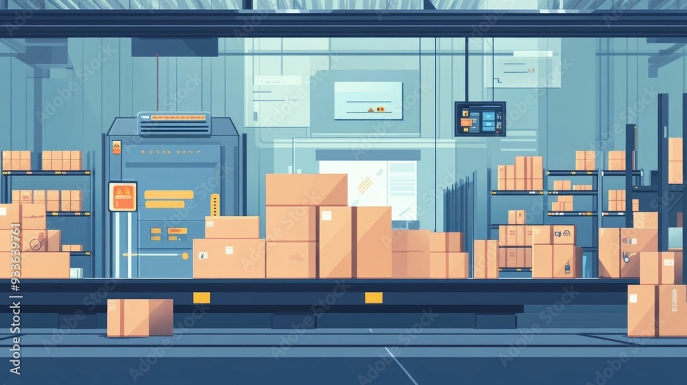Poster automated logistics smart sensors tracking shipments in flat design depicts the efficient monitoring
