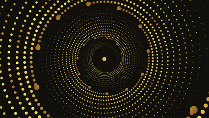 Abstract spiral wavy golden gradient ball spinning vortex style background.
