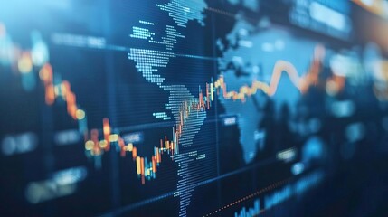 Detailed financial chart showcasing data analytics trends and global markets with dynamic graphs and bright colors.