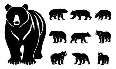 Naklejka premium Set of bear silhouette vector illustration