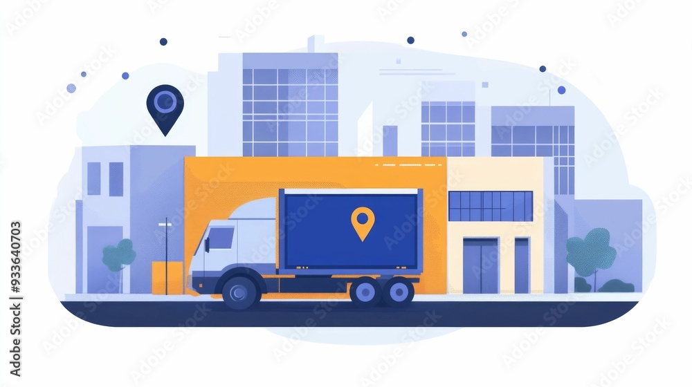 Poster flat design showcasing an automated logistics software system integrating various supply chain proce