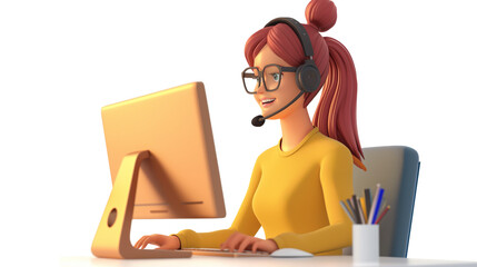 Call center agent wearing headset, cartoon 3D
