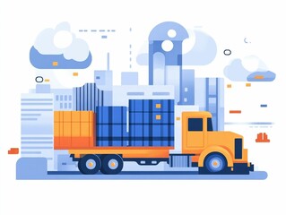 Naklejka premium A flat design showcasing cloud based automated logistics solutions that streamline shipping processes enhance efficiency