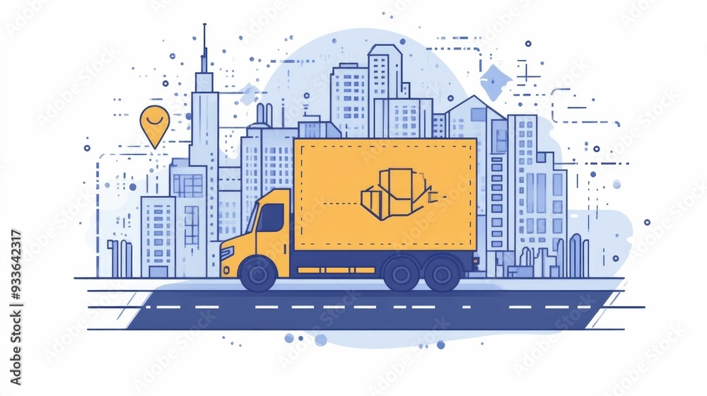 Poster automated logistics dispatch and delivery scheduling system with flat design showcasing technology d