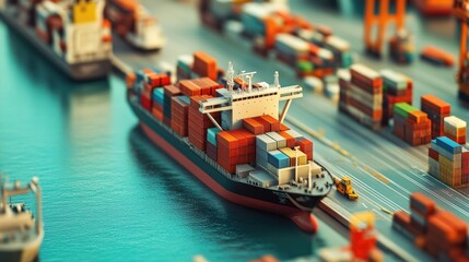Obraz premium Import goods being unloaded at a shipyard flat design top view global trade theme 3D render Triadic Color Scheme