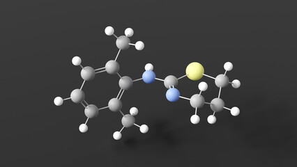xylazine molecule 3d, molecular structure, ball and stick model, structural chemical formula alpha-2 adrenergic receptor agonist