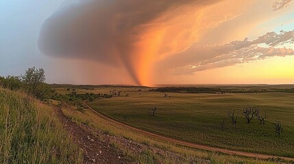 Majestic Tornado Swirling over Endless Plains - Natural Disaster and Stormy Weather Concept