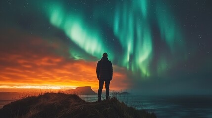 Fototapeta premium Majestic Aurora Borealis Illuminating Stunning Icelandic Landscape