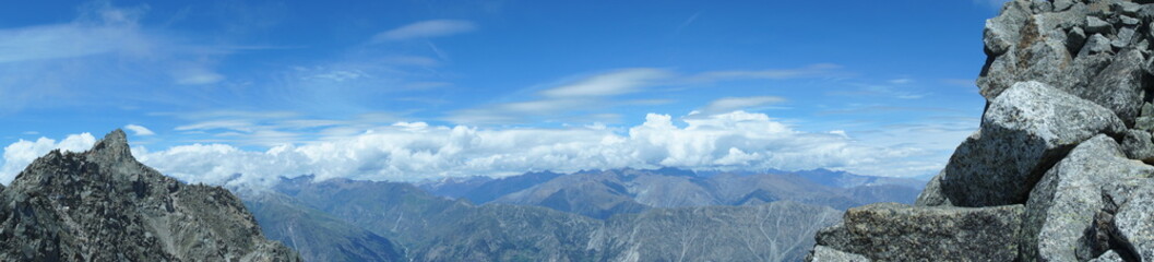 panoramic view of kinner kailash or kinnaur kailash range view from himachal pradesh mountain valley with sky image