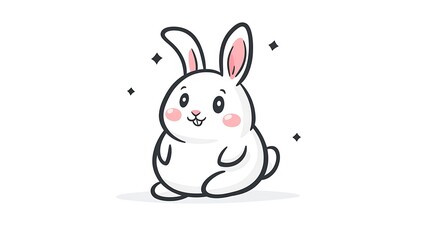 Obraz premium Charming Round Rabbit Doodle Vector Logo - Whimsical Fluffy Bunny Illustration in Delightful Minimalist Style on Clean White Background