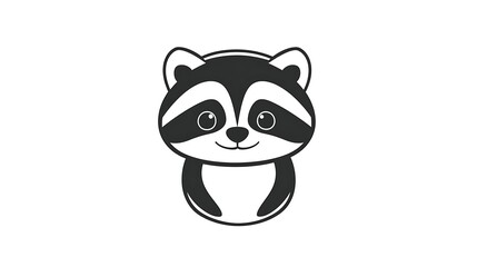 Playful Round Raccoon Doodle Vector Logo - Minimalist Black and White Cartoon Critter Illustration