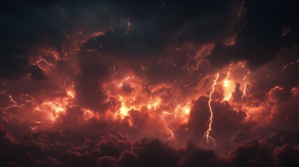 Naklejka premium Electrifying Storm: Dramatic Dark Clouds with Multiple Lightning Bolts Striking the Ground