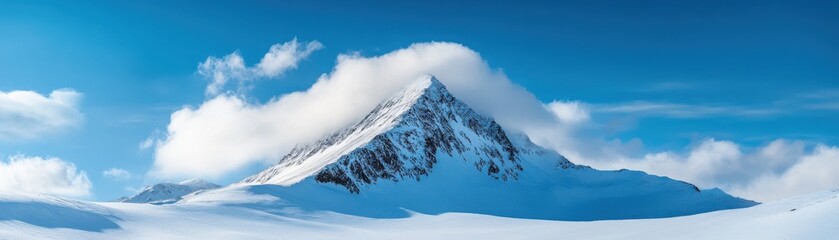 Obraz premium A majestic mountain peak surrounded by clouds, showcasing the beauty of nature and the allure of winter landscapes.