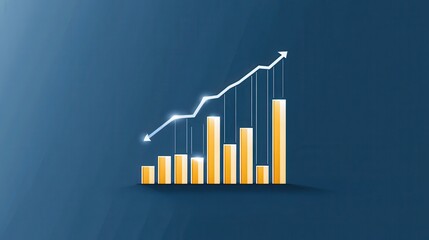 A modern financial graph showing growth with yellow bars and a white trend line on a blue background, representing success and progress.