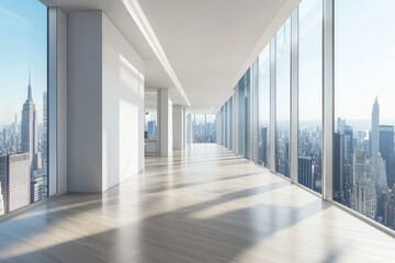 Fototapeta premium Glass meeting room and window, mock up wall in stylish office room