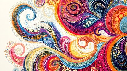 Intricate Paisley Woodcut Design on White Background