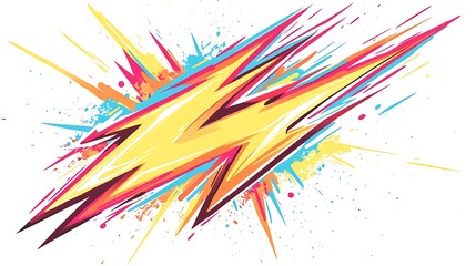 Thunderstruck: Vibrant Woodcut Lightning Bolt on White Background