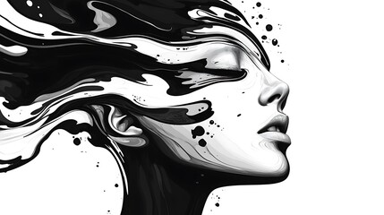 Surrealistic Head with Flowing Paint - Detailed Vector Illustration Suitable for Tattoo Design