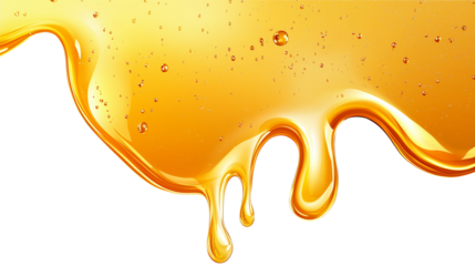 Honey dripping from a wooden honey dipper isolated on transparent white background 