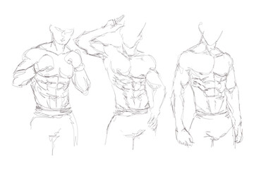 Fight club. Sketch of Muscular Man. Fighter. Fighter illustration on white background
