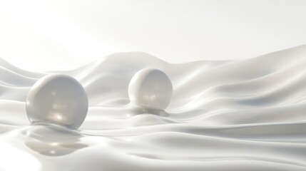 Calm, abstract symbols of joy and serenity, gently floating in a peaceful white, dreamlike space