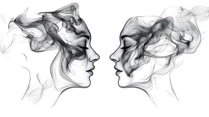 Fototapeta premium Surrealistic Smoke Faces Vector Illustration for Tattoo Design and Art | Detailed High-Quality Artwork in Black and Grey Tones