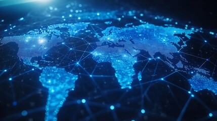 Digital World Map with Interconnected Nodes