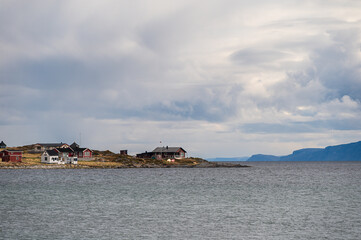 snowy landscape along the road from the island of Mageroya to Alta, Norway