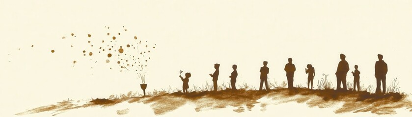 A team of investors planting seeds in an ETF garden.