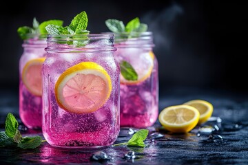 Fototapeta premium Refreshing Pink Lemonade with Lemon Slices and Mint Garnishes