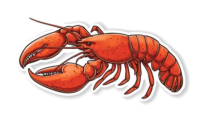 Cartoon Sweet Red Lobster Sticker - Detailed and Quirky Vector Illustration for Die-Cut Applications on White Background