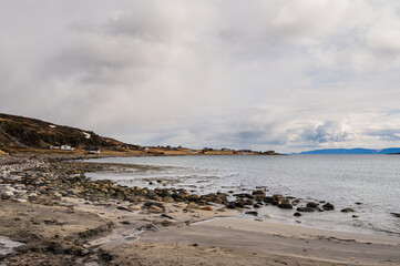 snowy landscape along the road from the island of Mageroya to Alta, Norway