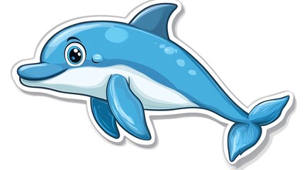 Playful Blue Dolphin Cartoon Sticker - Detailed Vector Illustration for Die-Cut Fun