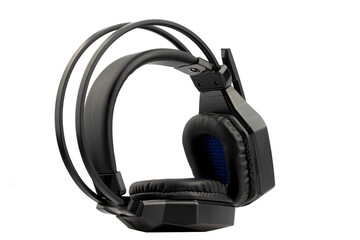 large closed wired headphones, audio listening, isolated on a white background
