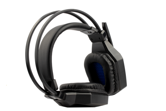 large closed wired headphones, audio listening, isolated on a white background