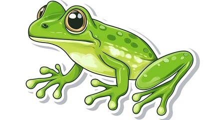 Cute and Detailed Green Frog Cartoon Sticker - Ideal for Die-Cut Illustrations | Vector Illustration on White Background