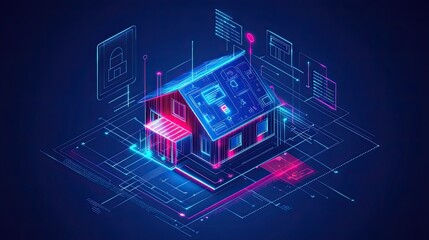 Fototapeta premium Smart house featuring shining lines and points illustrating smart home technology idea