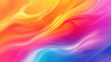 Vibrant abstract waves of color blend seamlessly, creating sense of movement and energy. warm hues of orange and yellow transition into cooler shades of pink and blue, evoking feeling of joy and creat