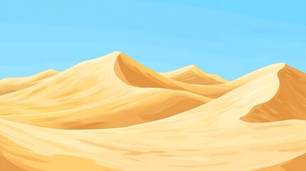 Minimalistic Vector Illustration of Golden Sand Dunes with Hand-Drawn Texture on Bright Blue Sky Background