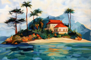 Island architecture outdoors painting.