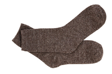 knitted warm wool socks, insulated on a white background