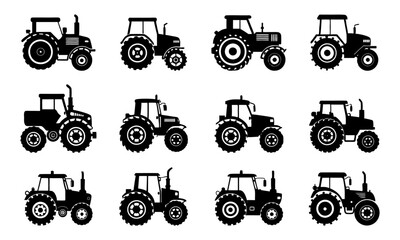 Set of tractors silhouette vector illustration