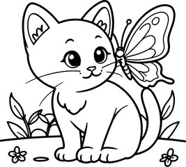 Obraz premium coloring book, coloring, outline, line, cartoon, animal, cute, funny, pet, drawing, character, cat, icon, illustration, art, animals, kitty, kitten, vector, black, cover book, book, paint