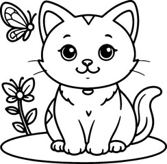 Naklejka premium coloring book, coloring, outline, line, cartoon, animal, cute, funny, pet, drawing, character, cat, icon, illustration, art, animals, kitty, kitten, vector, black, cover book, book, paint