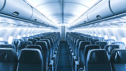 Fototapeta premium Empty airplane seats, ready for passengers.