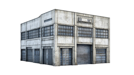 Isolated Old Factory Building on Transparent Background
