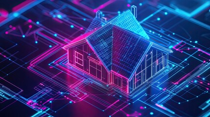 Fototapeta premium Smart house featuring bright lines and points illustrating smart home tech concept