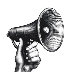 Halftone Illustration of a Hand Holding a Megaphone on Transparent Background