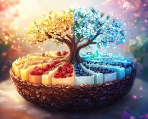 Naklejka premium A pie chart shaped like a tree, with each slice representing different assets.